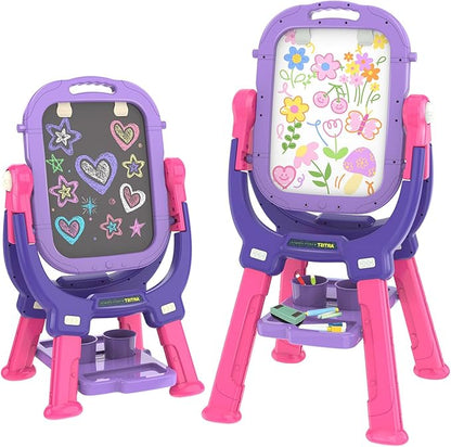 Victostar Easel for Kids, Rotatable Double Sided Adjustable Standing Art Easel with Drawing & Writing Accessories for Kids Boys and Girls