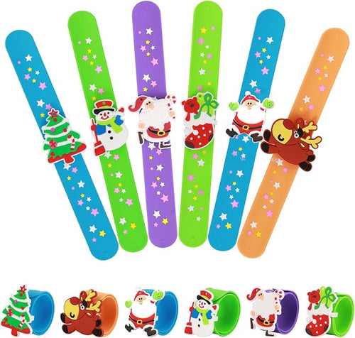 Welkin 6PCS Christmas Slap Bracelets For Kids,Colorful Silicone Bracelet, Soft and Safe Slap Bracelets Party Decorations Favors，Kids Christmas Party Gift