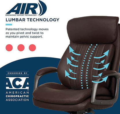 La-Z-Boy Nova Vegan Leather Modern Executive Ergonomic Design Office Chair, Memory Foam Thick Contoured Seat Back with Patented Lumbar Support Technology, Soft to Medium Sit Comfort, Brown