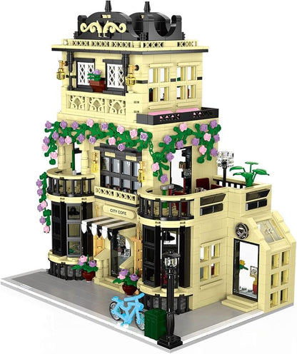 City Cafe Architecture Building Kit with LED Lights,3 Levels City Cafe Model Building Blocks Toy,for 12+Age Teen,Adult（1443 Pieces）
