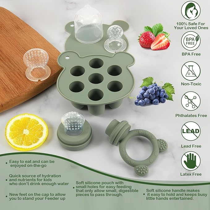 Baby Breastmilk Popsicle Molds & Baby Fruit Feeder (3 Pack), WAJIAYON Baby Food Freezer Tray Storage Containers