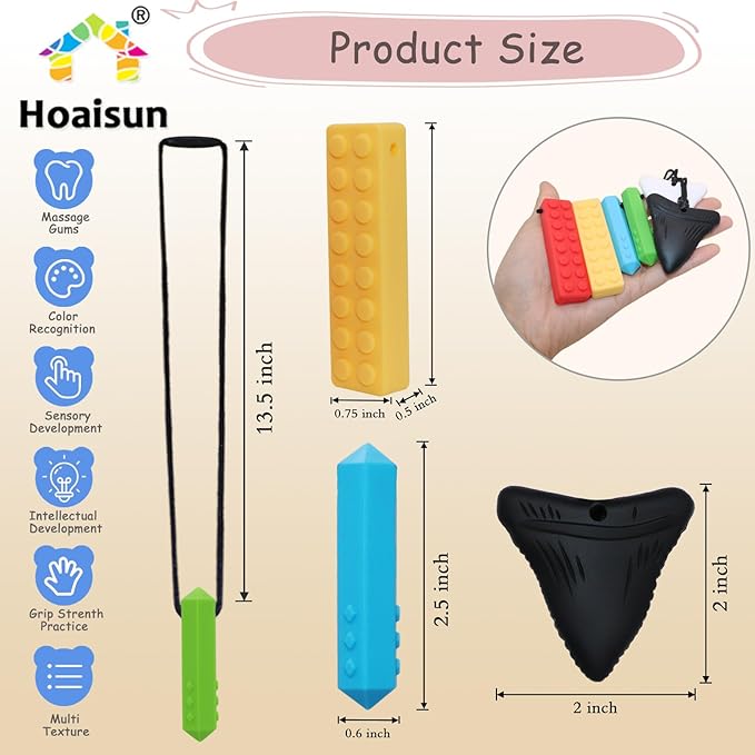 Chewy Necklaces for Sensory Kids, 6 Pack Chew Necklaces for Sensory Boys and Girls with Autism