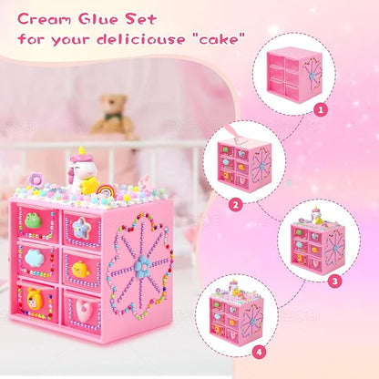 Children's Jewelry Box DIY with Cream Glue Decorate Your Princess' Jewelry Organiser- Gifts Idea for Girls for Valentines, Birthday, Arts and Crafts for Kids