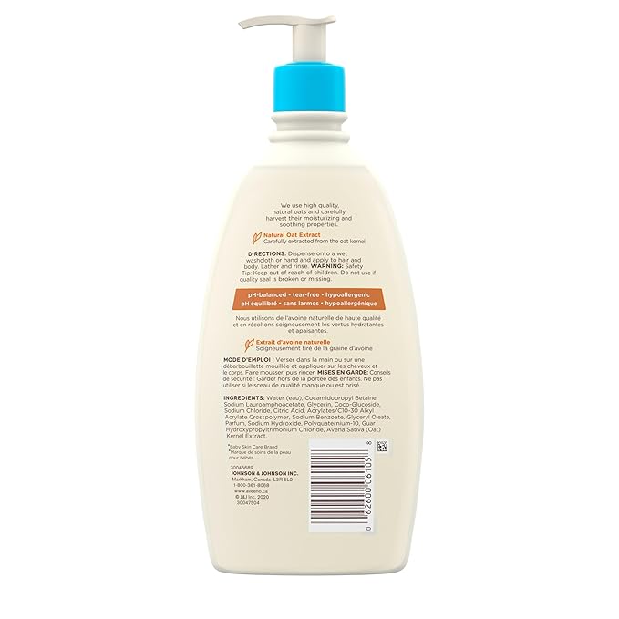 Aveeno Baby Daily Moisture Gentle Body Wash & Shampoo with Oat Extract, 2-in-1 Baby Bath Wash & Hair Shampoo 18 fl.