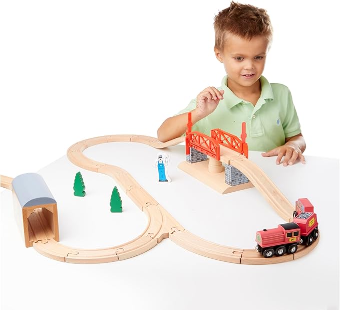 Melissa & Doug Swivel Bridge Wooden Train Set (47 pcs) 3+
