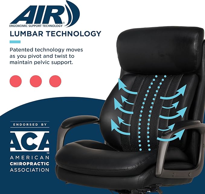 La-Z-Boy Nova Vegan Leather Modern Executive Ergonomic Design Office Chair, Memory Foam Thick Contoured Seat Back with Patented Lumbar Support Technology, Soft to Medium Sit Comfort, Black