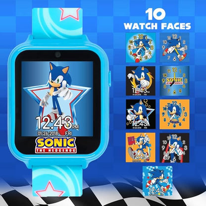 Accutime Kids SEGA Sonic The Hedgehog Blue Educational Touchscreen Smart Watch Toy for Boys, Girls, Toddlers - Selfie Cam, Learning Games, Alarm, Calculator, Pedometer (Model: SNC4133AZ)