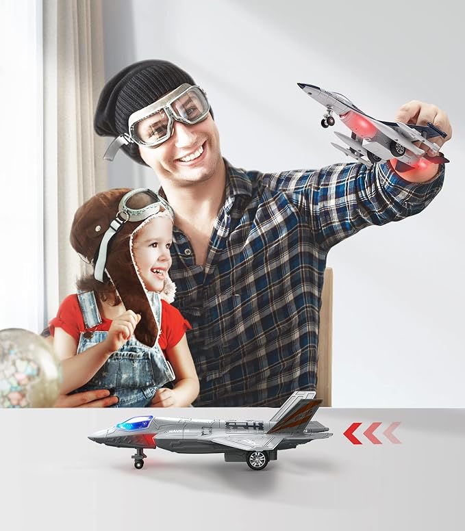 Geyiie Airplane Toys for Kids, Army Fighter Jet Diecast Plane Toys Helicopter for Boys Grils 3-8 gifts