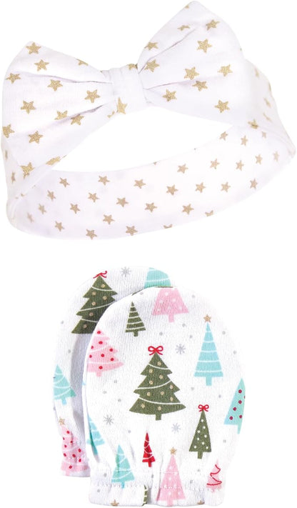Hudson Baby Baby Girls' Cotton Headband and Scratch Mitten Set