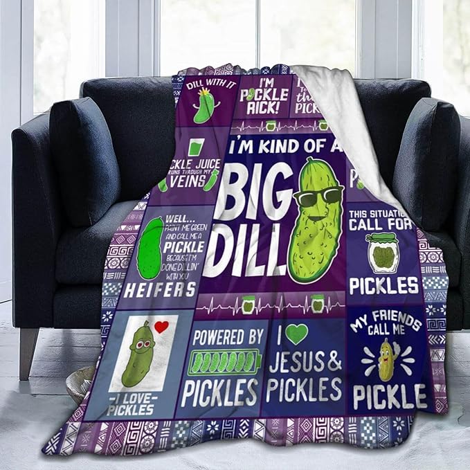 Pickle Blanket for Boys Girls, Cute Pickle Themed Design Printed Throw Blankets for Kids Lap, Chair, Warm Soft Cozy Blanket, 30"x 40"