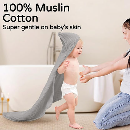 Yoofoss Hooded Baby Towels for Newborn 2 Pack 100% Muslin Cotton Baby Bath Towel with Hood for Babies, Infant, Toddler and Kids, Large 32x32Inch, Soft and Absorbent Newborn Essential