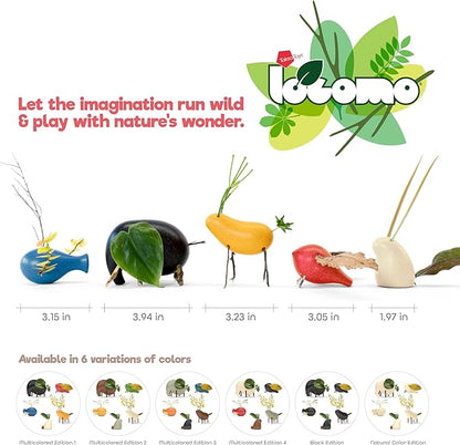 Taksa Toys Locomo Family Black Edition Waldorf Montessori Toys Wooden Animal Figures for Outdoor-Loving Kids, Trigger Boys Girls Creativity, Sensory Toddler Toys for Ages 3 4 5 6 7+ Olds (Set of 5)