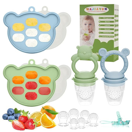 Baby Breastmilk Popsicle Molds & Baby Fruit Feeder (6 Pack), WAJIAYON Baby Food Freezer Tray Storage Containers