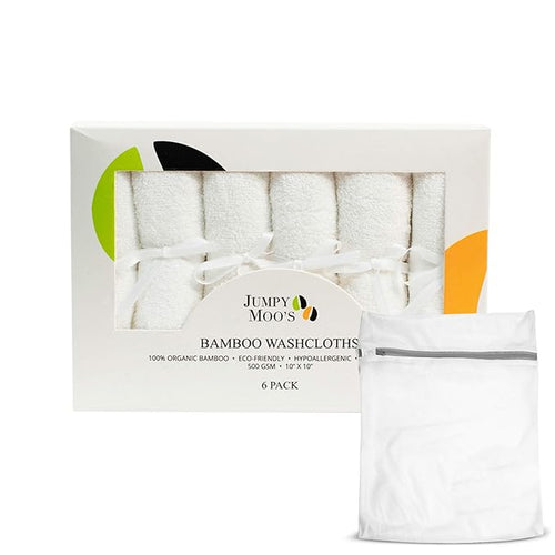 Jumpy Moo's Baby Washcloths - 100% Rayon from Bamboo, Ultra Thick 10x10 inches