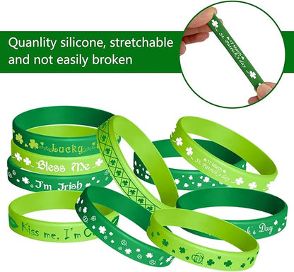 TUPARKA St. Patrick's Day Rubber Wristbands Silicone Shamrock Irish Wristband Bracelet for Party Favors Kids School Gifts Supplies, 36 Pcs 6 Styles