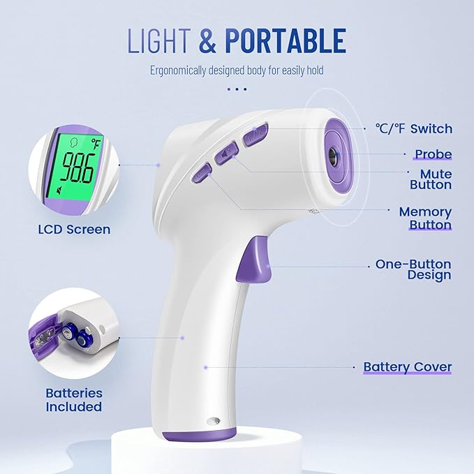 No-Touch Thermometer for Adults and Kids, Digital Thermometer with Fever Alarm