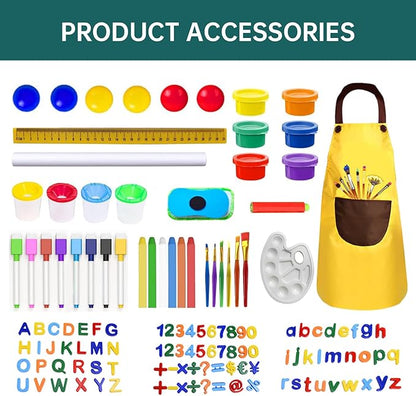 Wooden Art Easel for Kids and Toddlers, Double-Sided with Magnetic Drawing Board, Adjustable Height, Includes Magnetic Letter & Number Set and Paper Roll.