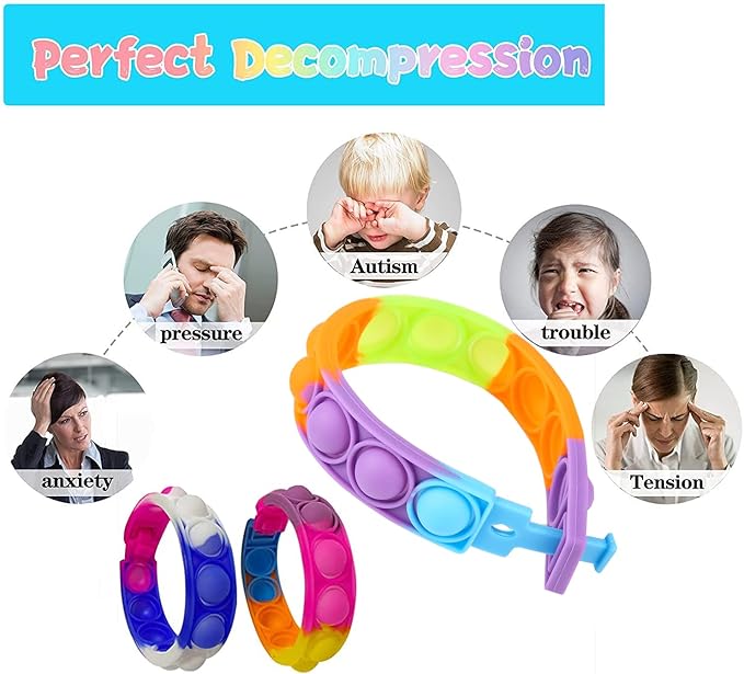 TOMOIN 30 Pcs Pop Fidget Bracelet, Wearable Push Pop Bubble Sensory Toy Stress Relief Silicone WristbandFidget Toy ,for Kids, Adults and ADHD Autism Anxiety Pop Colorful Wristband