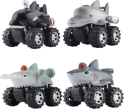 DINOBROS Shark Toys Pull Back Cars for Boys and Toddlers 4 Pack 3 Years