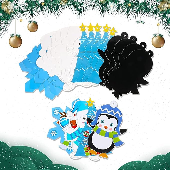Civaner Christmas Crafts for Kids, Christmas Arts and Crafts DIY Christmas Tree Ornament Kit Make Your Own Christmas Craft Projects for Kids Ages 6-8 8-12, 4 Styles (48 Sets)