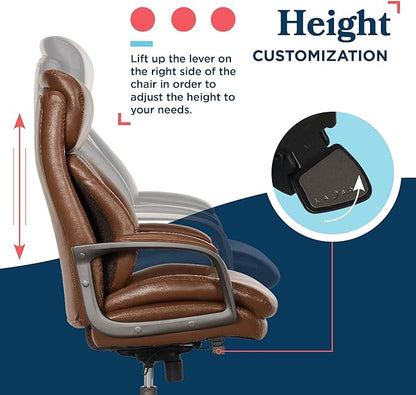 La-Z-Boy Nova Vegan Leather Modern Executive Ergonomic Design Office Chair, Memory Foam Thick Contoured Seat Back with Patented Lumbar Support Technology, Soft to Medium Sit Comfort, Cognac
