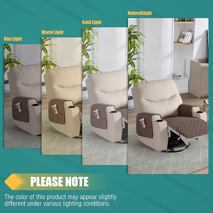 Ruaozz Waterproof Recliner Chair Covers Non Slip Chair Covers Recliner Seat Cover with Arms Washable Recliner Covers for Reclining Chair with Pocket, Covers for Recliner Chair (Brown, Small-22'')
