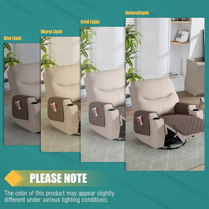 Ruaozz Waterproof Recliner Chair Covers Non Slip Chair Covers Recliner Seat Cover with Arms Washable Recliner Covers for Reclining Chair with Pocket, Covers for Recliner Chair (Brown, Small-22'')