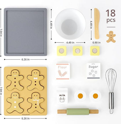 Wooden Toy Biscuits Baking Set,Pretend Play Food Sets for Kids Kitchen,Wooden Gingerbread Cookies Play Food Set,Play Kitchen Accessories for Toddlers Boys Girls Ages 3+