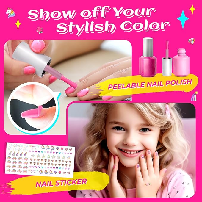 ULOVEME Kids Real Makeup Kit for Little Girls - Real, Non Toxic, Washable Make Up Toy - Umicorn Toys Gift for 3 4 5 6 7 8 9 10 12 Years Old Girls Birthday (Rainbow Umicorn)