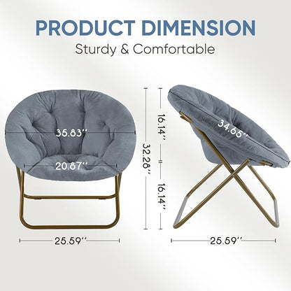 DUMOS Comfy Saucer Chairs, Faux Fur Lounge Bedroom Living Room Flexible Folding Seating for Kids Adults Soft Padded Metal Frame Modern for Home Office Grey