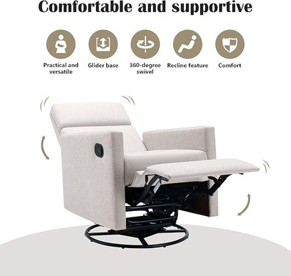 Merax Modern Modern Soft Linen Swivel Push Back Rocker Recliner w/Headsupport Adjustable Nursery Glider Chair for Living Room, Bedroom Tan