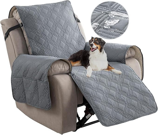 Easehomey 100% Waterproof Recliner Chair Covers, Non Slip Dog Chair Cover Furniture Protector Washable Chair Cover with Pocket, Elastic Straps for Kids,Pets,Dogs (Light Gray, 23.6")