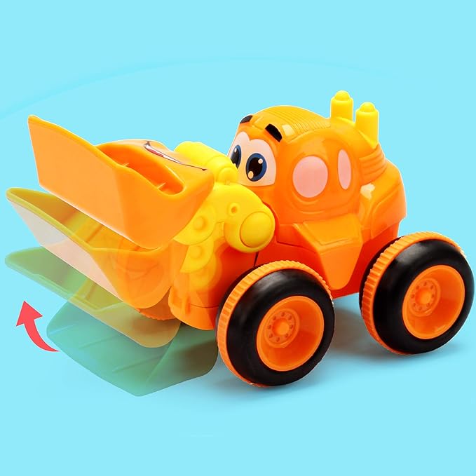 Toys for a 2 Year Old Boy - 3 Friction Powered Trucks for 2+ Year Old Boys, Push & Go Cars Cartoon Construction Vehicle Set