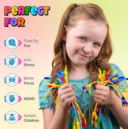 UpBrands Zipper Bracelets 6.5 Inches Sensory Toys Bulk Set, Multicolored, Kit for Birthday, Party Favors for Kids, Goodie Bags, Easter Egg & Pinata Fillers, Students Incentives (48 Pack)