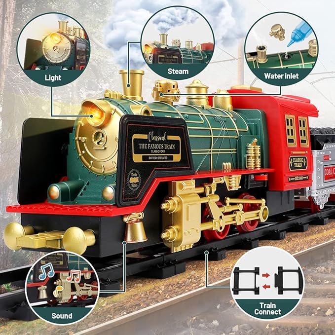 Remote Control Train Set - Electric R/C Train Toy for Kids w/Smokes,Lights & Sound 3 +