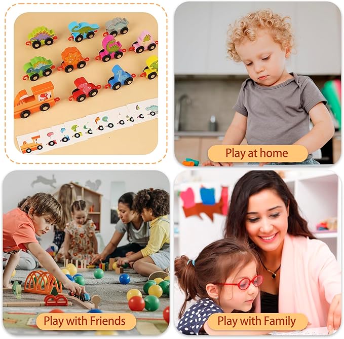 HOMEE Toddler Dinosaur Train Set with Number 0-10, 11 Pieces Kids Wooden Dino Train Toys with Puzzles 3 4 5 Year