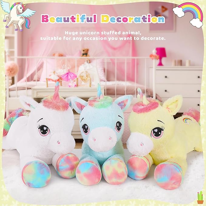 Tezituor 43 inch Unicorn Stuffed Animals, Large Unicorn Plush Pillow for Boys Girls, Soft Plush Toys for Kids, Christmas, Birthday, Valentine's (Yellow)