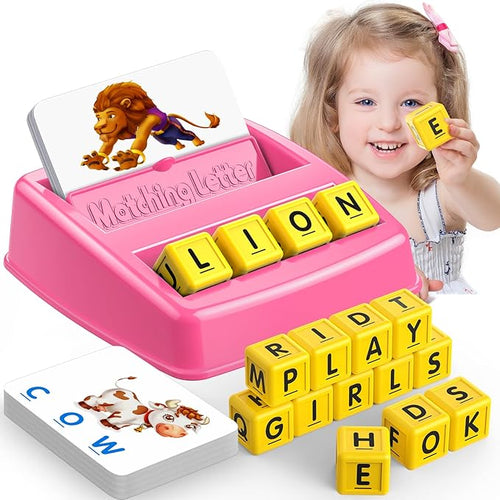 Toys for 3-8 Year Olds Girls, Matching Letter Spelling Games for Kids Ages 3-8 Preschool Learning Educational Toys for Kids Halloween Christmas Birthday Gifts for 3-8 Year Olds Girls Pink