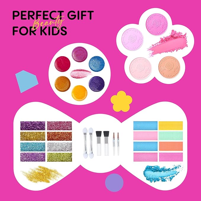 Tomons Kids Makeup Kit for Girl Real Washable Cosmetic Toy Beauty Set, Birthday Toys Gift for 3 4 5 6 7 8 9 10 Year Girls