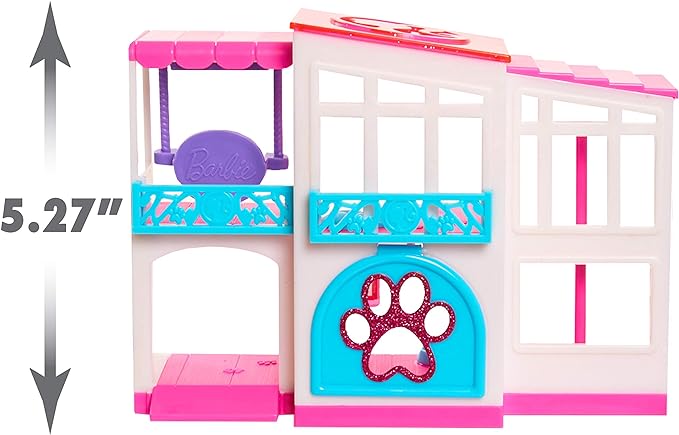 Barbie Pet Dreamhouse 2-Sided Playset, 10-pieces Include Pets and Accessories, 1-inch Pets, Kids Toys for Ages 3 Up by Just Play