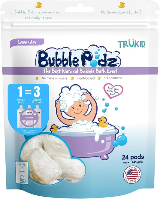 TruKid Bubble Podz Bubble Bath for Baby & Kids, Gentle Refreshing Bath Bomb for Sensitive Skin 7 for (24 Podz)