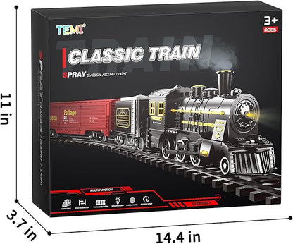 TEMI Train Set for Kids 3-12 Years, Electric Classical Steam Engine Locomotive with Steam