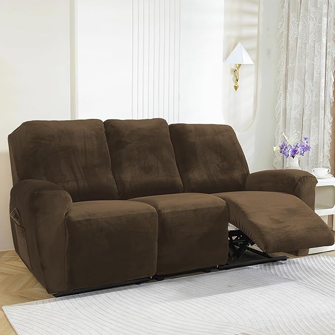 NORTHERN BROTHERS Stretchy Recliner Chair Covers, Velvet Recliner Covers, Lazy Boy Chair Cover (Dark Brown, 3 Seat)