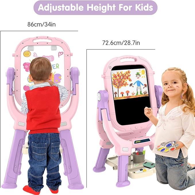 Victostar Easel for Kids, Rotatable Double Sided Adjustable Standing Art Easel with Drawing & Writing Accessories for Kids Boys and Girls