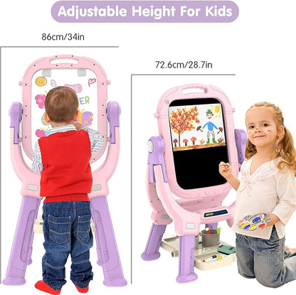 Victostar Easel for Kids, Rotatable Double Sided Adjustable Standing Art Easel with Drawing & Writing Accessories for Kids Boys and Girls