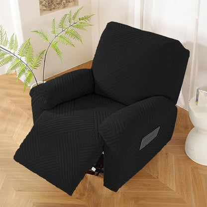 NORTHERN BROTHERS Recliner Chair Covers - Lazy Boy Recliner Covers That Stay in Place, 4 Pieces Reclining Chair Cover Recliner Slipcovers 1 Seater, Black