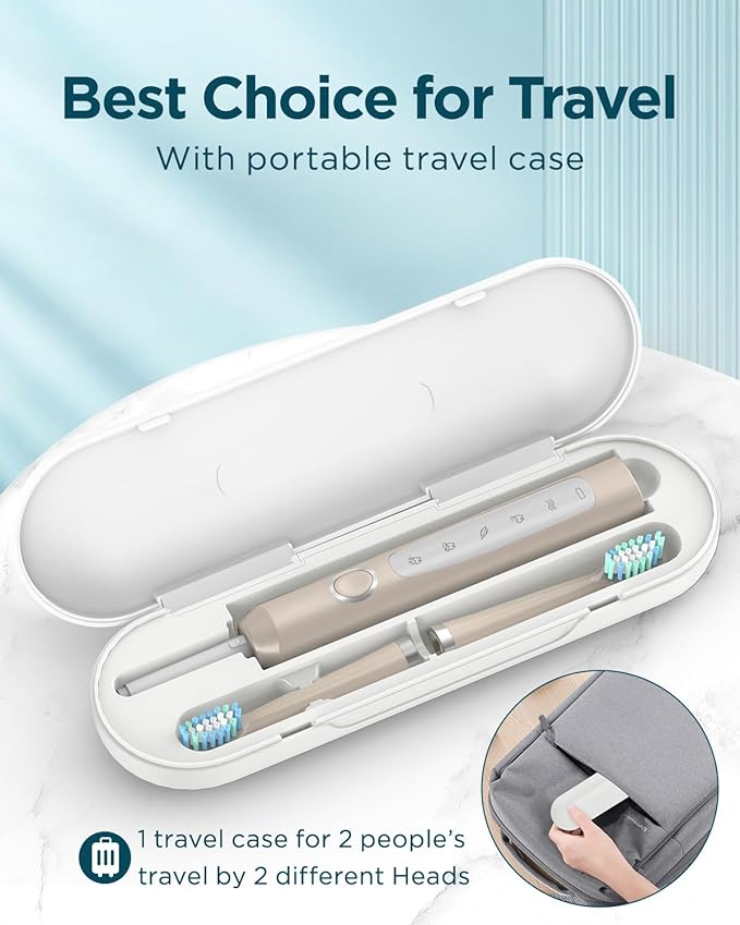Rtauys M5 Sonic Electric Toothbrush for Adults - Rechargeable Electric Toothbrushes with 8 Brush Heads & Holder, Travel Case, Power Electric Toothbrush，3 Hours Charge for 120 Days - Champagne Gold