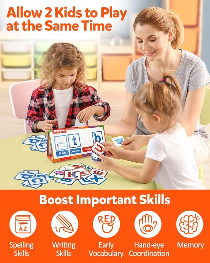 Coogam CVC Word Builder, Magnetic Sight Word Games with Flashcards, Matching Letter Reading and Spelling Game, Montessori Alphabet Educational Toy Gift for Preschool 3 4 5 Year Old Kids Toddlers