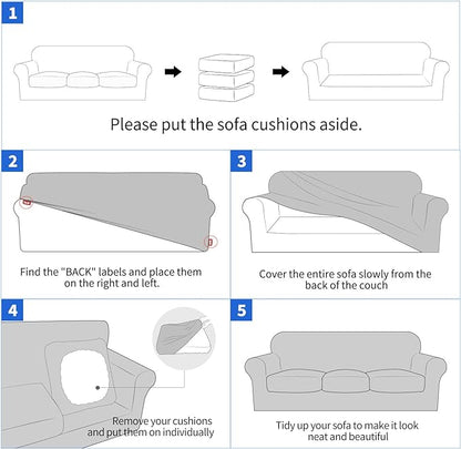 MAXIJIN 3 Piece Jacquard Couch Covers for 2 Cushion Couch Stretch Non Slip Love Seat Couch Cover for Dogs Pet Friendly Elastic Furniture Protector Loveseat Slipcovers (Loveseat, Light Beige)