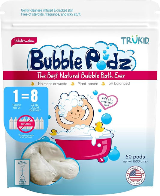 TruKid Bubble Podz Bubble Bath for Baby & Kids, Gentle Refreshing Bath Bomb for Sensitive Skin 7 for (60 Podz)